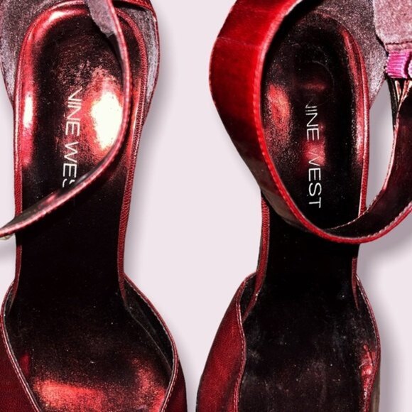 Vintage Nine West Square Toe Heels Red Y2K Ankle Strap Womens Size 9.5 - Picture 6 of 9